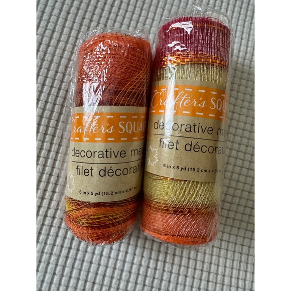 Set Of 2 Crafters Square Decorative Mesh Rolls Orange Pink Yellow New - Picture 1 of 4